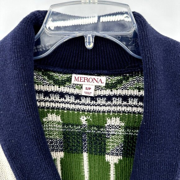 SHAWL COLLAR CARDIGAN SWEATER canoe oars fisherman nautical 100% cotton heavy S - Picture 6 of 7